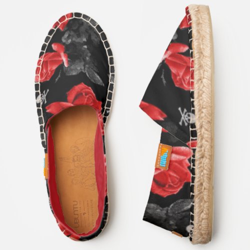 Rose Skulls Gothic Red Pattern Espadrilles