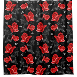Rose Skulls Gothic Red Pattern Shower Curtain