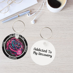 Rose Sobriety Chip 12-Step Recovery Gift Keychain