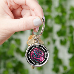 Rose Sobriety Chip 12-Step Recovery Gift Keychain