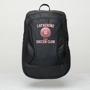 rose Soccer player backpack name number club pink