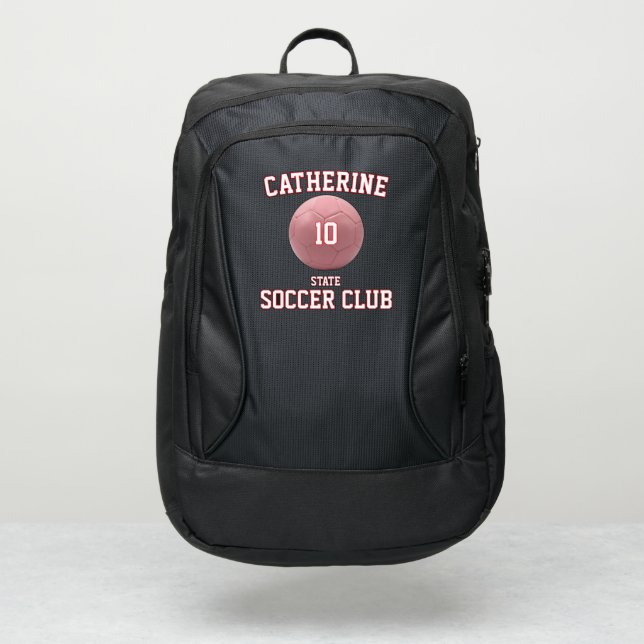 rose Soccer player backpack name number club pink (Front)