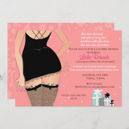 Rose Sparkle Black Lingerie Bridal Shower Invitati Invitation