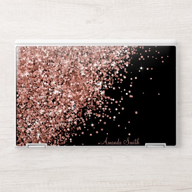 Rose Sparkle Glitter Black Text Customizable HP Laptop Skin (Front)