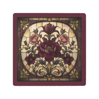 Rose Stained Glass Design Metal Print
