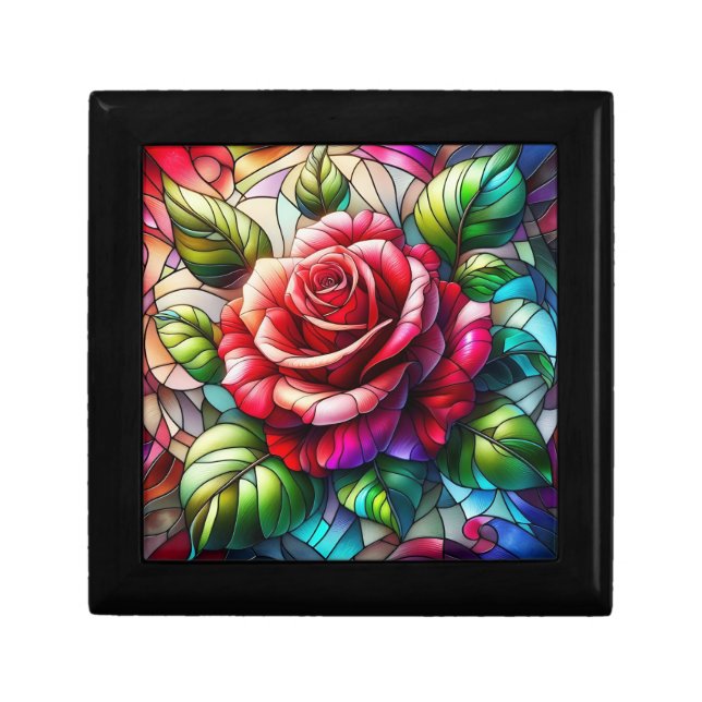 Rose Stained Glass Effect Elegant Floral Design  Gift Box (Front)