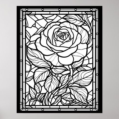Rose Stained Glass Window Coloring Poster