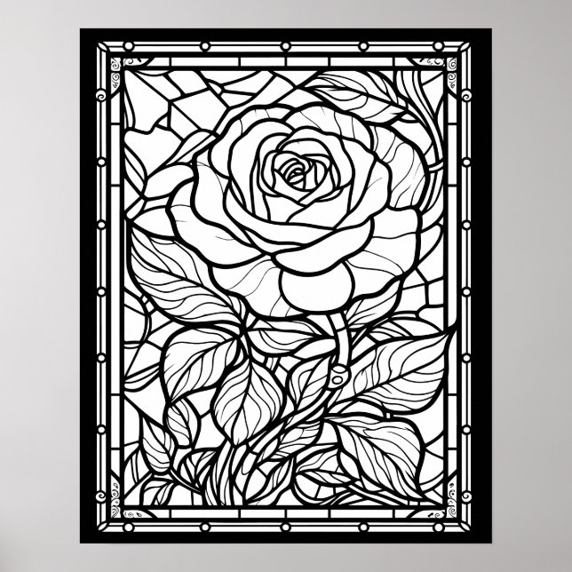 Rose Stained Glass Window Coloring Poster (Front)