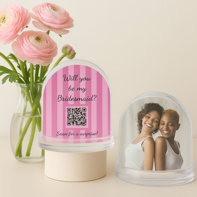 Rose Stripe Bridesmaid Proposal Photo Confetti Snow Globe (Bridesmaids Proposal Confetti Globe)