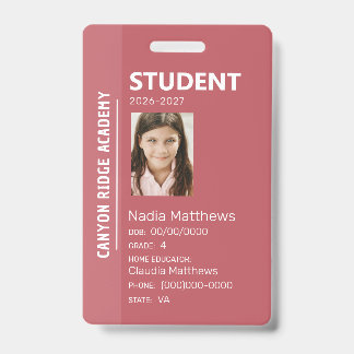 Rose Stripe Homeschool Student ID Badge