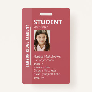 Rose Stripe Homeschool Student ID Badge