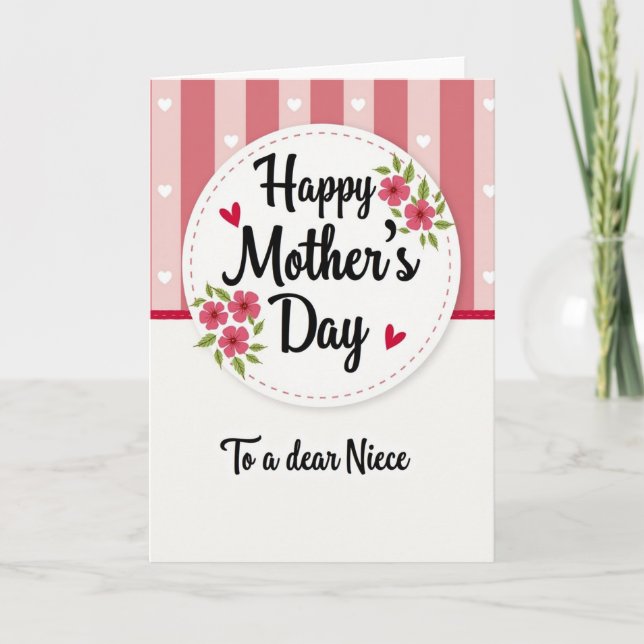 Rose Stripe Mothers Day Heart Card (Front)