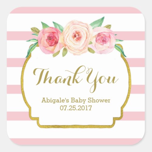 Rose Stripes Pink Floral Baby Shower Favor Tags