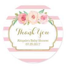 Rose Stripes Pink Floral Baby Shower Favor Tags