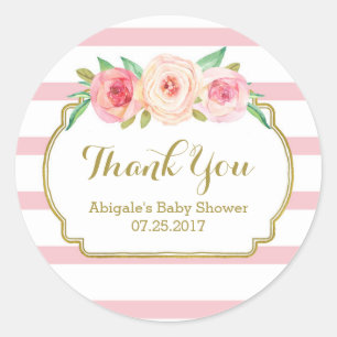 Rose Stripes Pink Floral Baby Shower Favor Tags