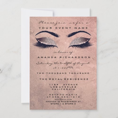 Rose Stroke Skinny Makeup Eyes Glitter 16th Bridal Invitation