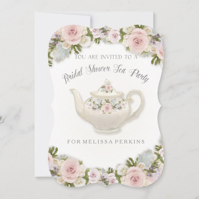 Rose Succulent Leaf Tea Party Blush Bridal Shower  Invitation (Back)
