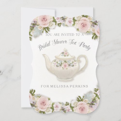 Rose Succulent Leaf Tea Party Blush Bridal Shower  Invitation