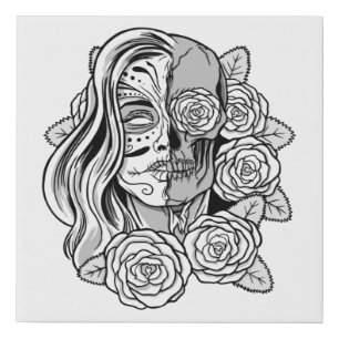 Rose Sugar Skull Girl Faux Canvas Print