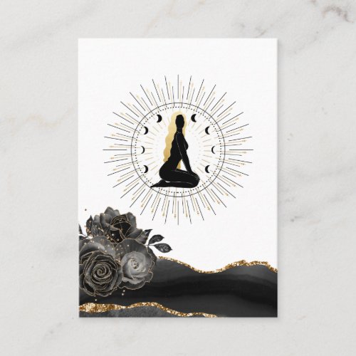  Rose Sun Rays Goddess Black Gold Moon Woman Business Card