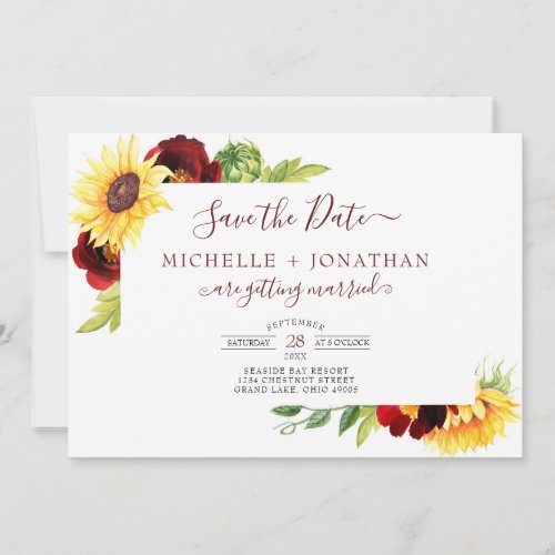 Rose Sunflower Save The Date with Photo Invitation