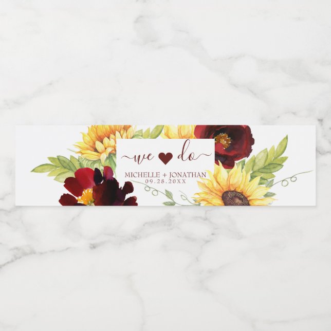 Rose Sunflower Wedding Water Bottle Beverage Label (Single Label)