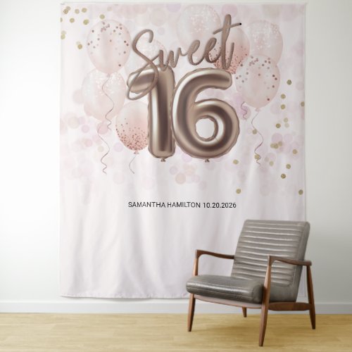 Rose Sweet 16 Bday Balloons Party Pink Backdrop