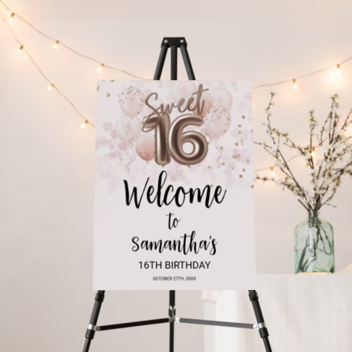 Rose Sweet 16 Bday Balloons Pink Welcome Sign
