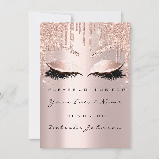 Rose Sweet 16th Glitter Drips Bridal Makeup Invitation (Front)