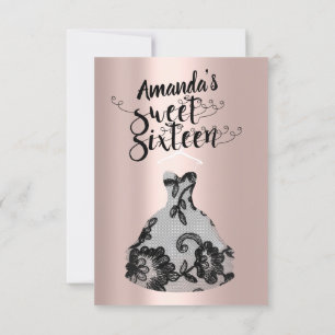 Rose Sweet Sixteen Black Dress Lace Unique Invitation