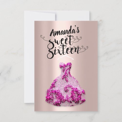  Rose Sweet Sixteen Pink Dress Floral Unique Invitation
