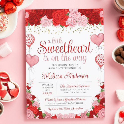 Rose Sweetheart Balloon Valentine Girl Baby Shower Invitation