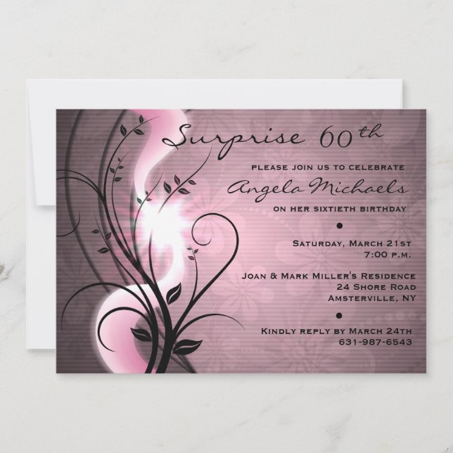 Rose Swirls Birthday Party Invitation (Front)