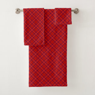 Rose tartan red blue plaid bath towel set