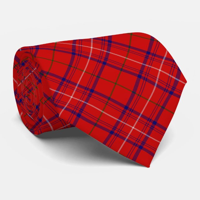 Rose tartan red blue plaid neck tie (Rolled)