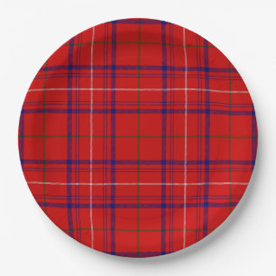 Rose tartan red blue plaid paper plates