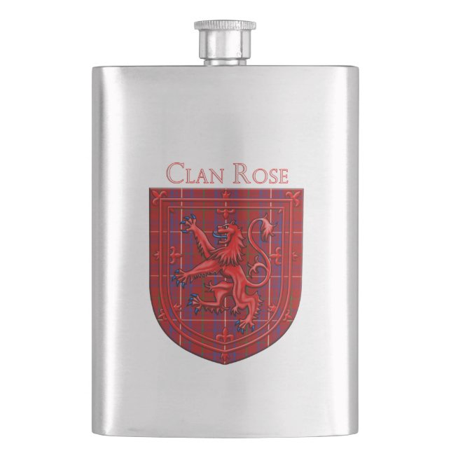 Rose Tartan Scottish Plaid Lion Rampant Flask (Front)