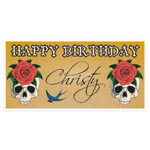 Rose Tattoo Birthday Personalized Banner Backdrop
