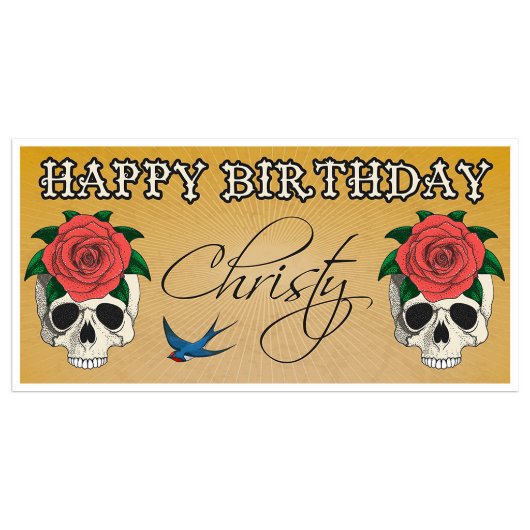 Rose Tattoo Birthday Personalized Banner Backdrop (Front)