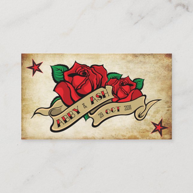 Rose Tattoo Custom Personalized RSVP Enclosure Card (Front)