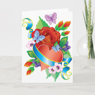 Rose Tattoo Hearts Holiday Card