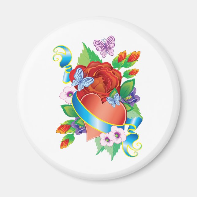 Rose Tattoo Hearts Magnet (Front)