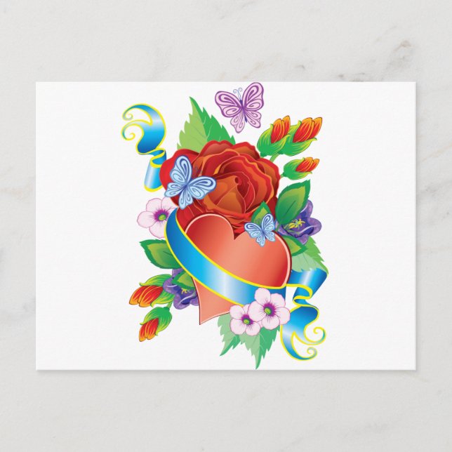 Rose Tattoo Hearts Postcard (Front)