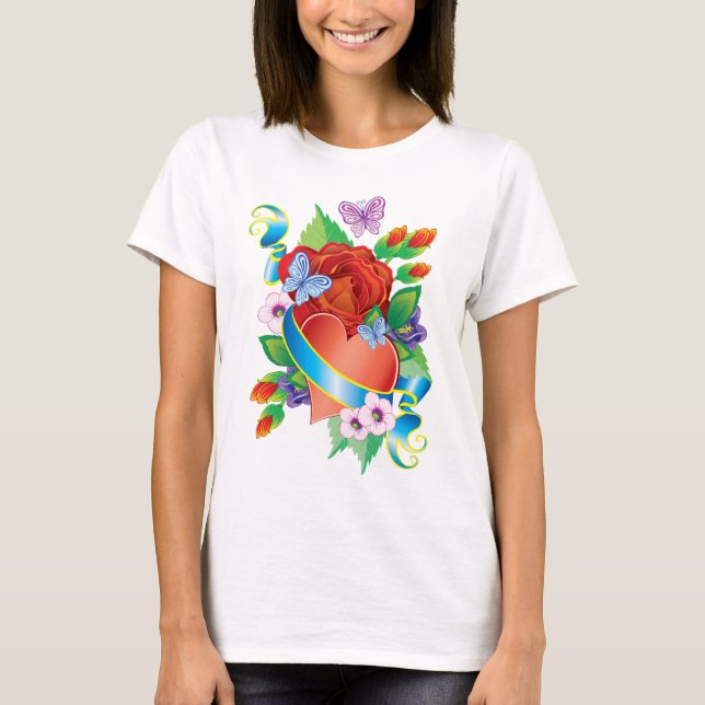 Rose Tattoo Hearts T-Shirt (Front)