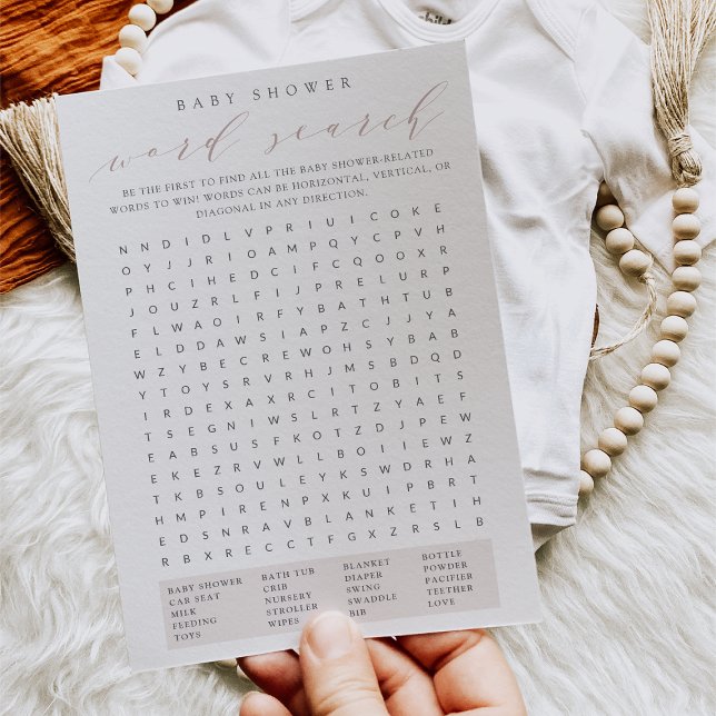 Rose Taupe Baby Shower Word Search Game Card (Creator Uploaded)