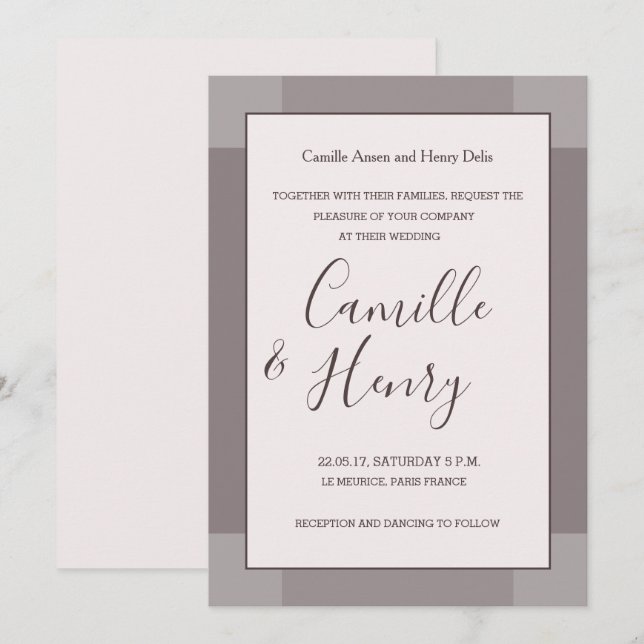 Rose taupe blush gray lilac elegant modern wedding invitation (Front/Back)