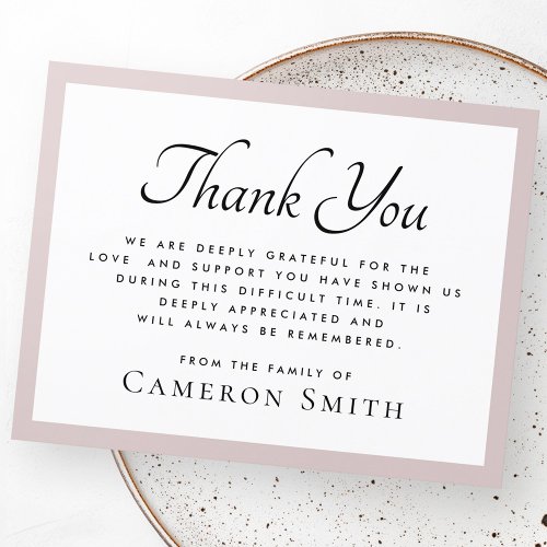 Rose taupe border elegant funeral sympathy thank you card