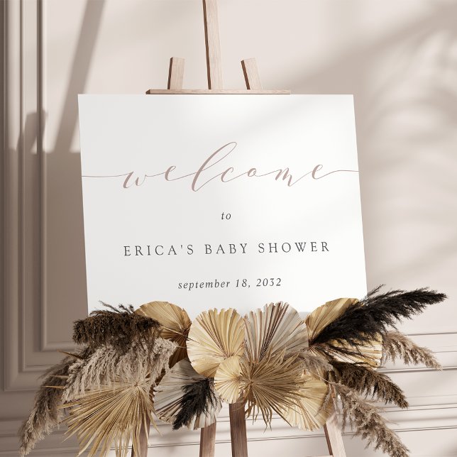 Rose Taupe Calligraphy Baby Shower Welcome Sign (Creator Uploaded)