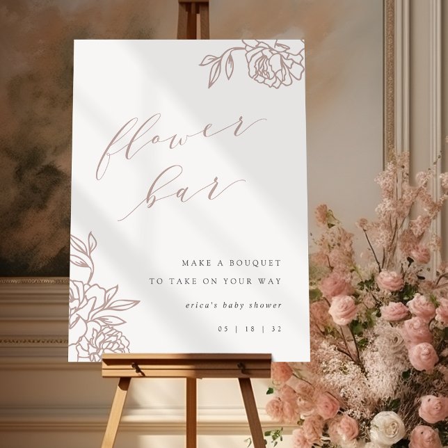 Rose Taupe Calligraphy Flower Bar Sign (Soft blush flower bar sign for a bridal shower or baby shower)