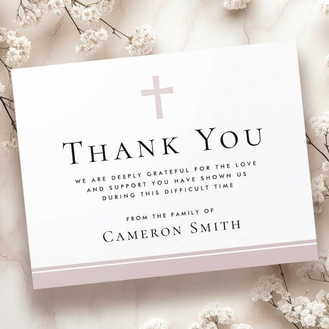 Rose taupe cross funeral sympathy thank you card (Rose taupe cross funeral sympathy thank you card)